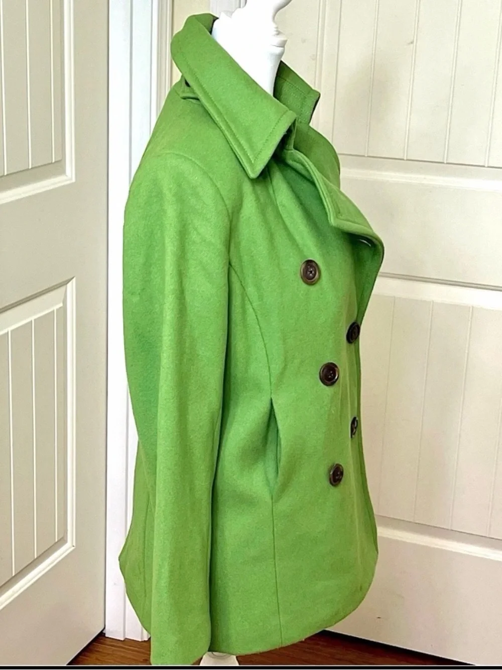 J.Crew Vintage Wool Thinsulate Pea Coat Jacket Size S Bright Green
